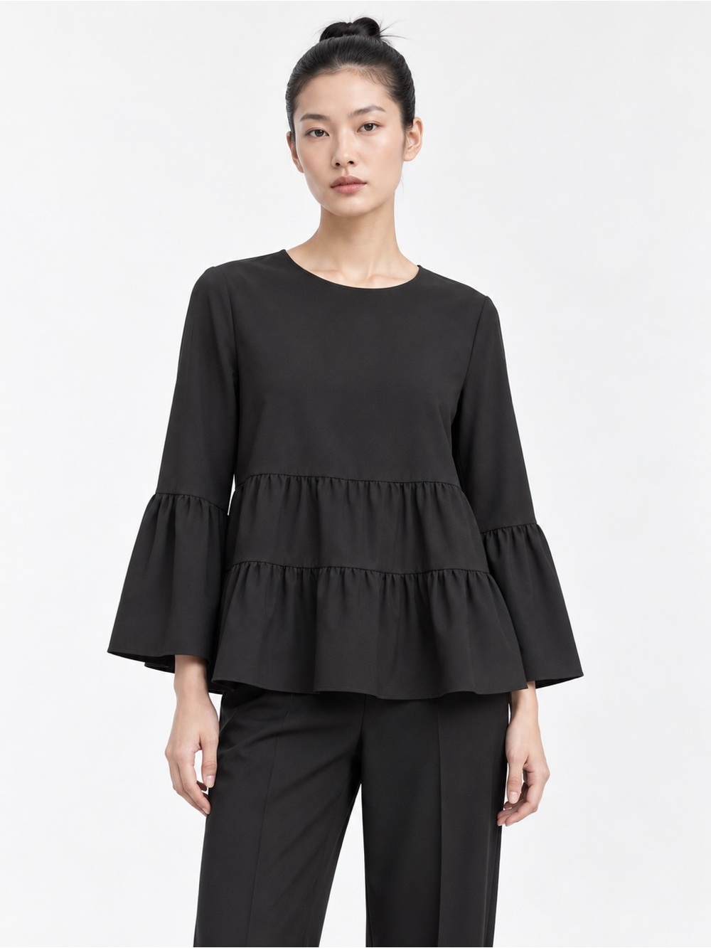 Cos Black Tiered Peplum Top